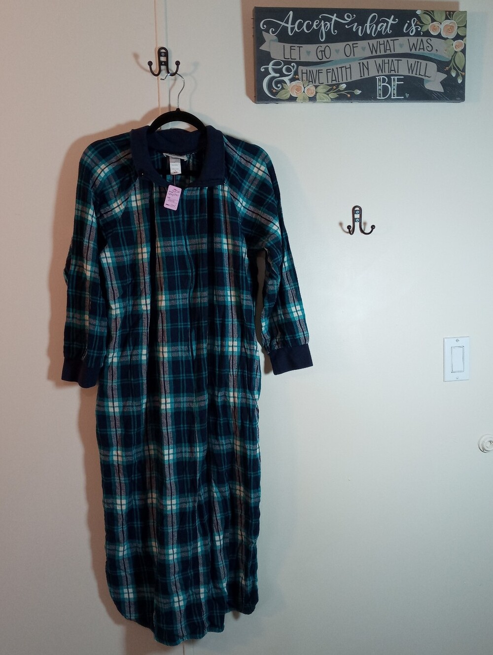 Metropolitan Medium Blue Plaid Long Sleeve Partial Zip-up Nightgown